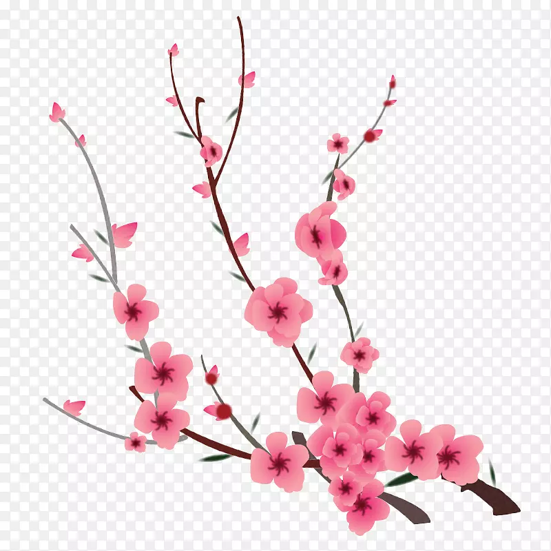 粉红色手绘桃花枝装饰图案