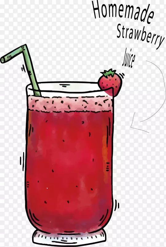 卡通手绘草莓果汁