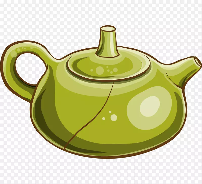 手绘卡通绿色茶壶