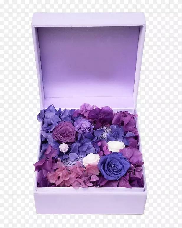 紫色生花礼盒方形绒布花盒