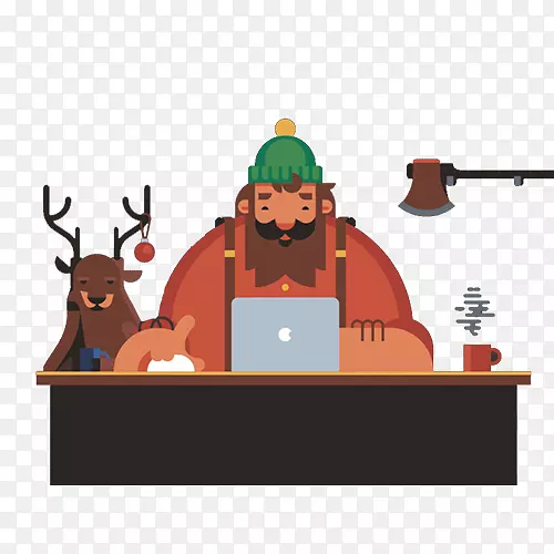正在工作的圣诞老人和驯鹿