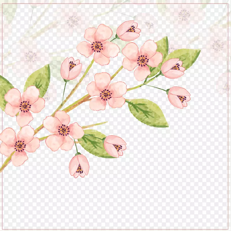 春天粉色桃花手绘边框