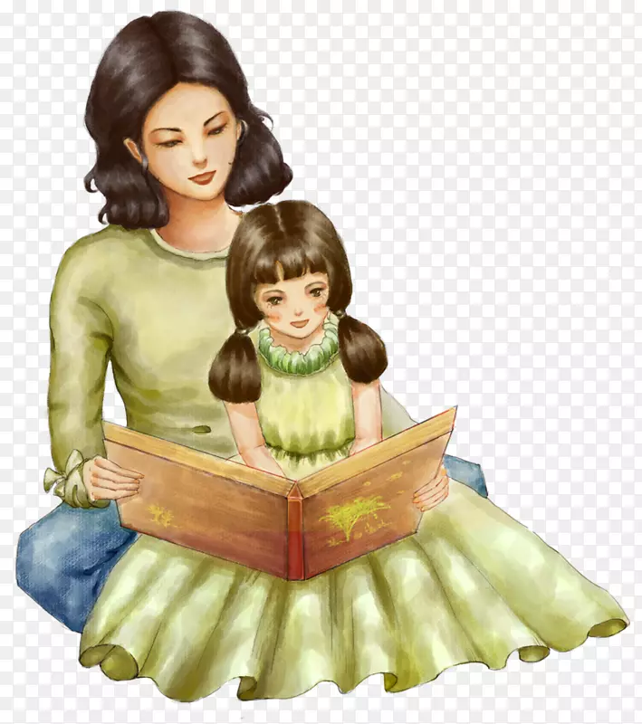 手绘水彩插图母亲节妈妈与女儿一