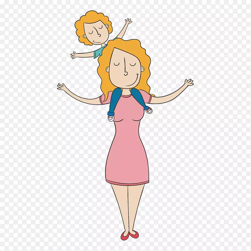 母亲节插画风妈妈和儿女卡通形象
