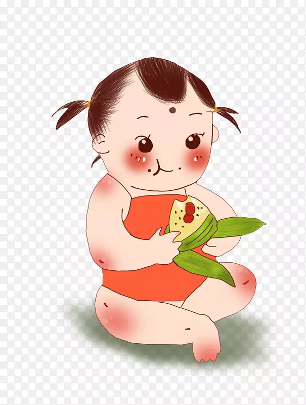 五月初五端午节吃粽子的小娃娃