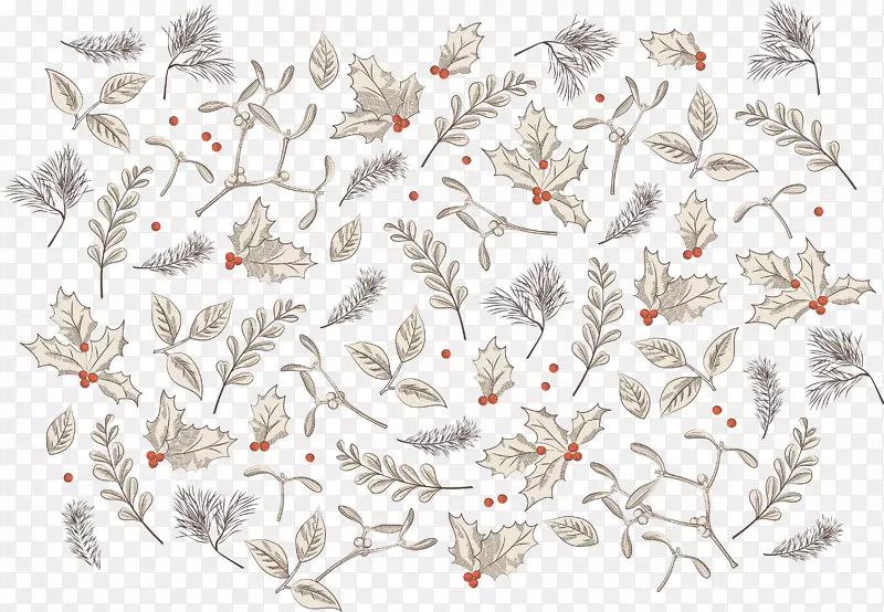 圣诞节手绘树叶花纹