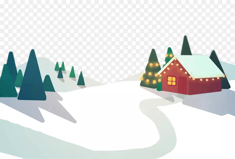 雪中的树木和房屋图案