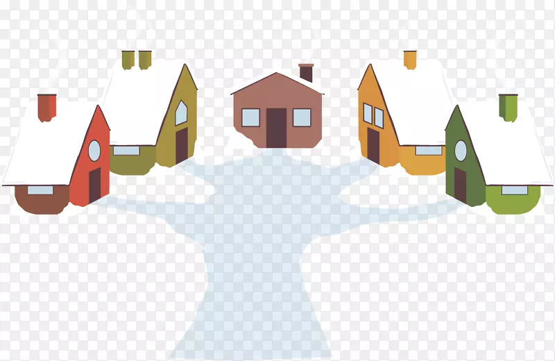 矢量手绘雪地里的房屋