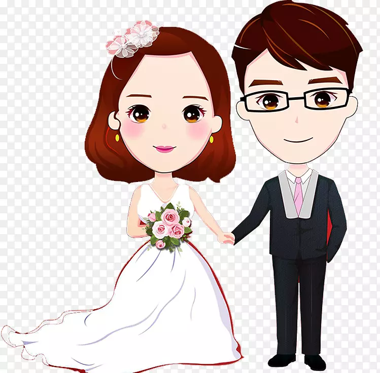 新婚夫妇卡通插画