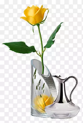 玻璃瓶黄色玫瑰花