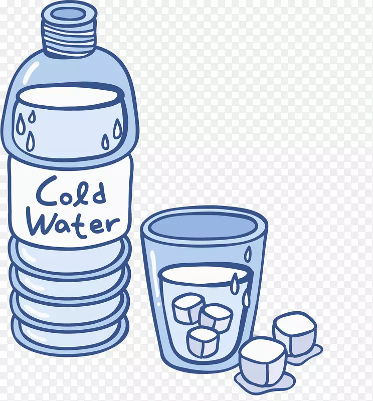 手绘蓝色矿泉水免抠图