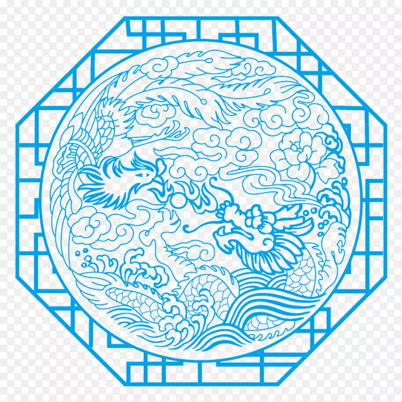 蓝色中国风传统剪纸花纹窗户花纹
