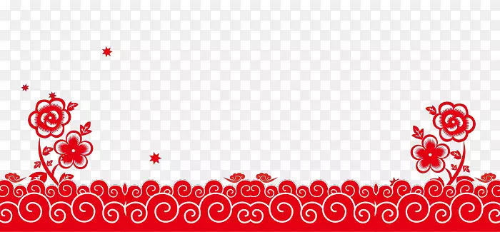 红色中国风海浪花朵