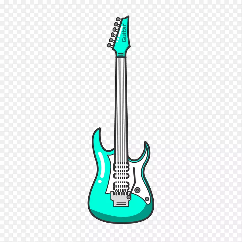 蓝色手绘电吉他元素