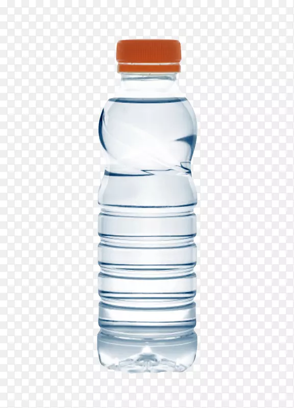 透明解渴橙色盖子的塑料瓶饮用水