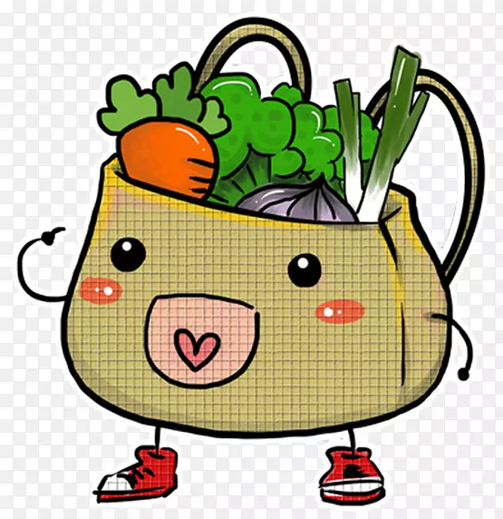 装着新鲜蔬菜的小背篓卡通形象