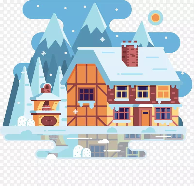 建筑冬季房子风景插画