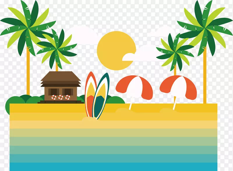 矢量手绘沙滩绘画
