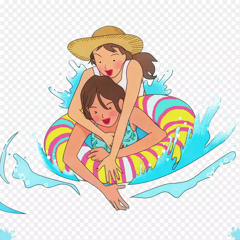 彩色创意游泳卡通插画