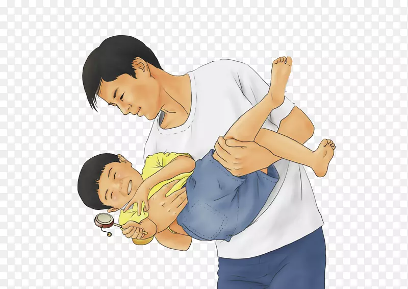 手绘抱着孩子的父亲插画免抠