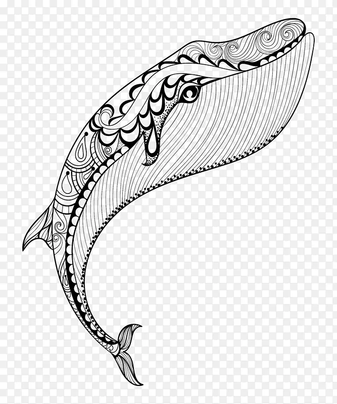 大鲸鱼黑白图腾线稿