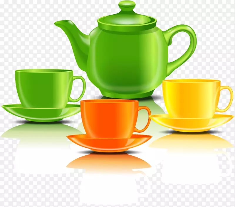 精美彩色茶具设计矢量素材