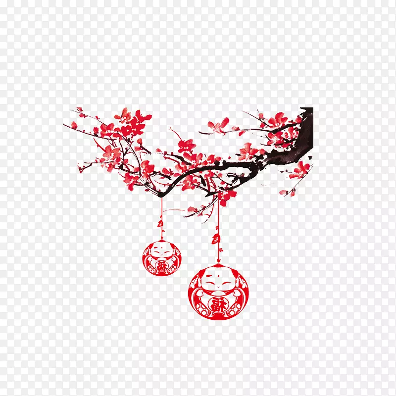 红色春节装饰梅花植物