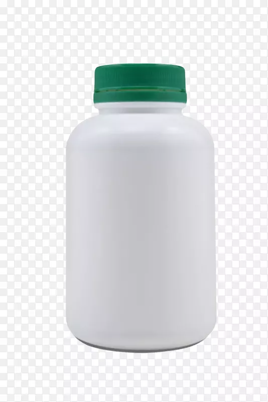 白色瓶身绿色盖子的塑料瓶罐实物