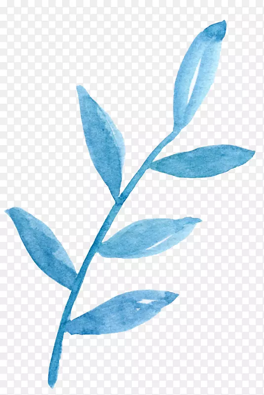 手绘蓝色水墨树叶