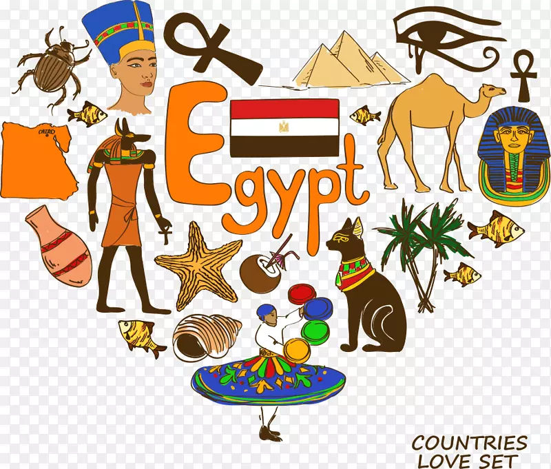 矢量爱心埃及元素