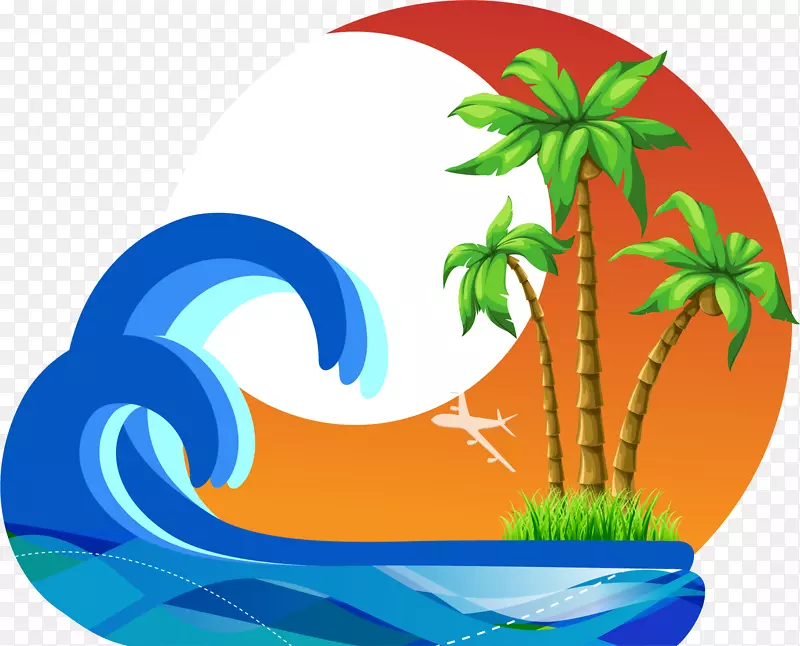 海浪椰子树背景装饰