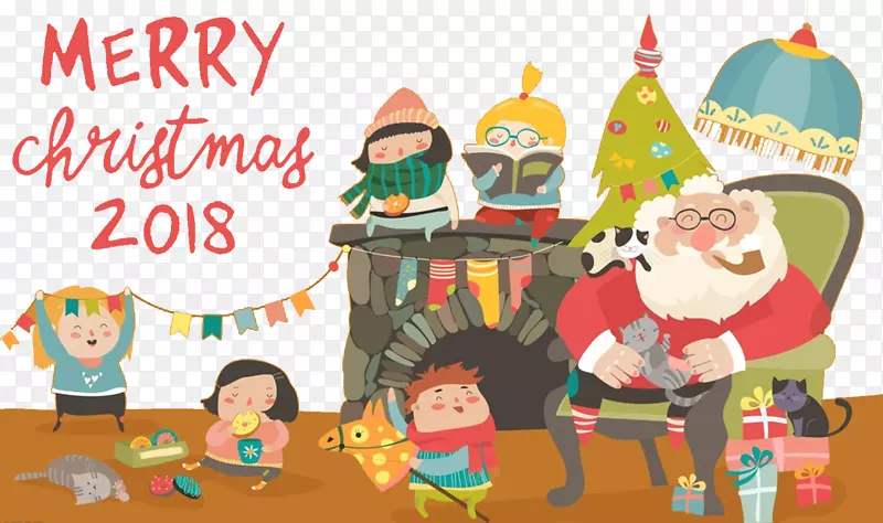 2018圣诞节卡通儿童插画