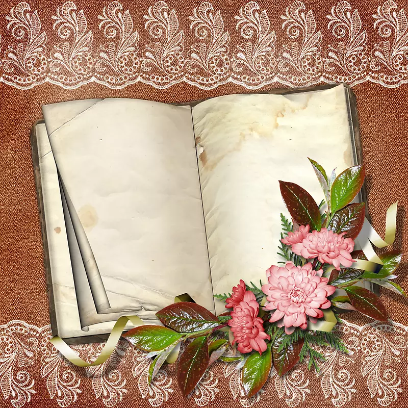 复古书本与鲜花