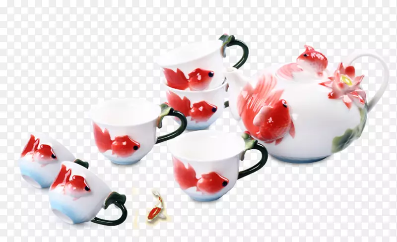 红色金鱼陶瓷茶具