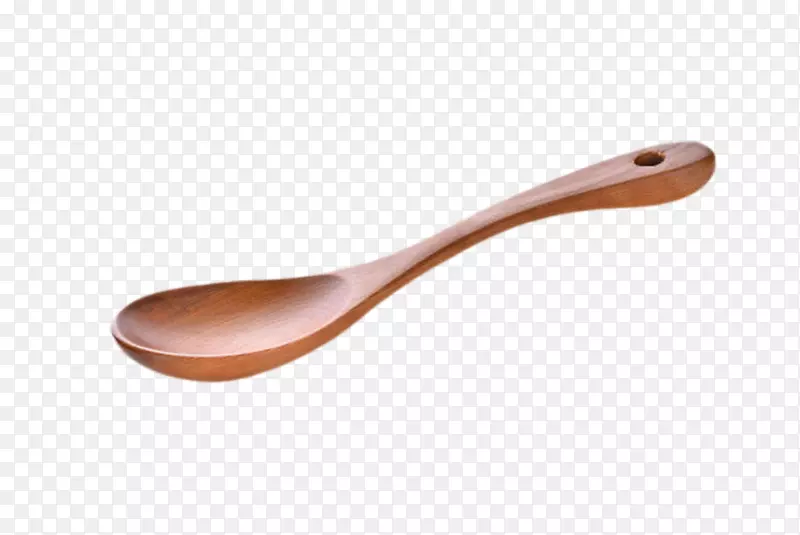 棕色光滑的木汤勺实物