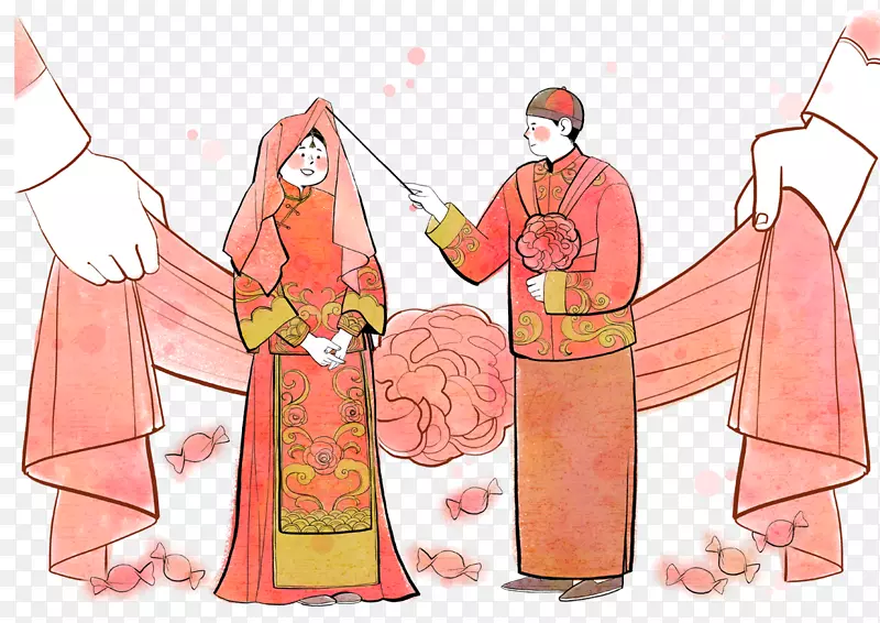 红色婚礼传统插画