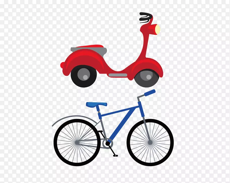 卡通小摩托车和自行车