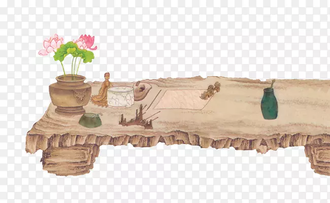 手绘原始木头小桌子