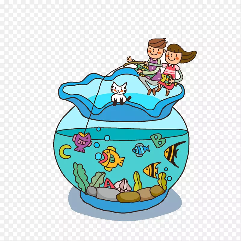卡通学生鱼缸钓鱼