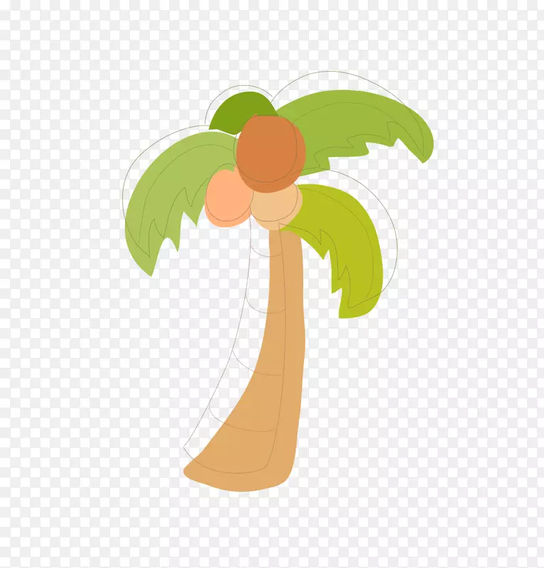 卡通手绘椰子树椰果