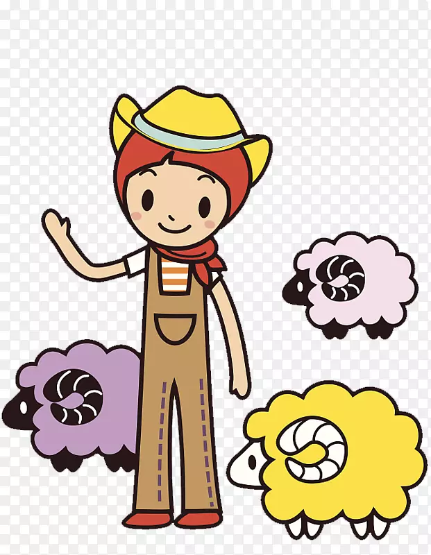 卡通人物放羊的农村女孩