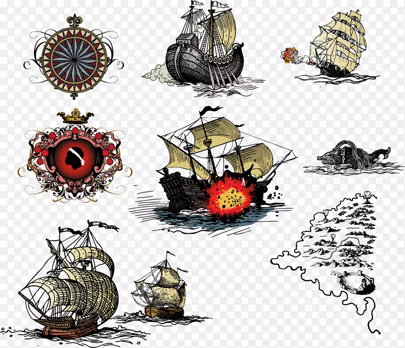 古代航海战船矢量素材