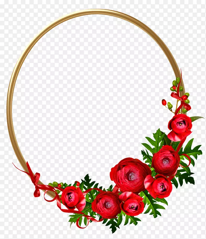 红色花朵金属圆形花环