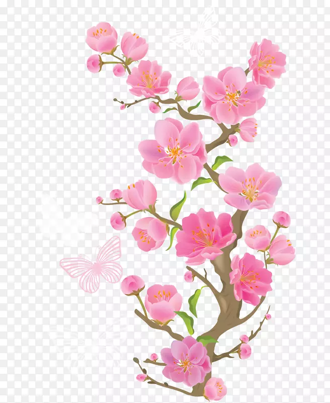 粉色桃花枝和蝴蝶