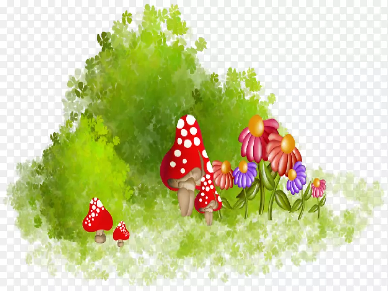 彩色蘑菇小花草丛