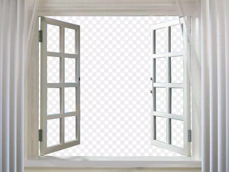 打开的白色窗户和窗帘