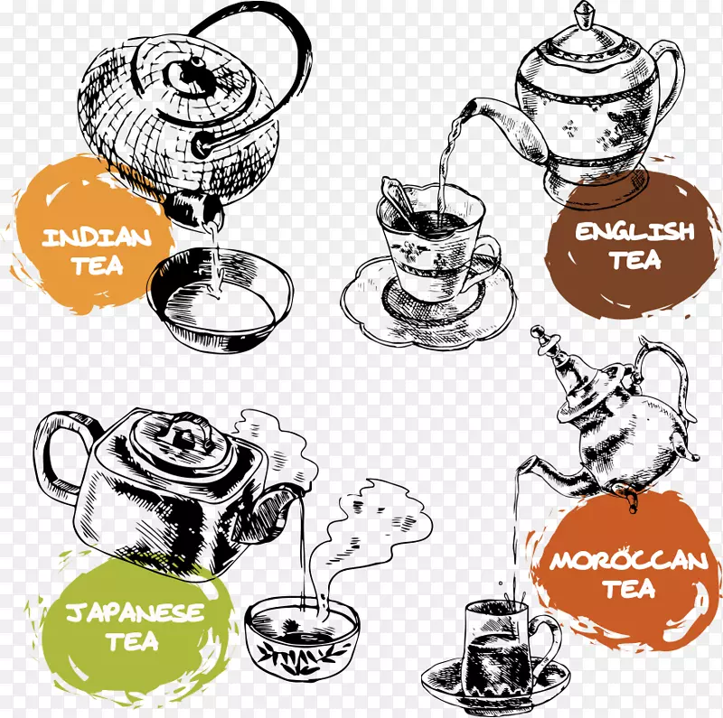 4款手绘茶壶图标