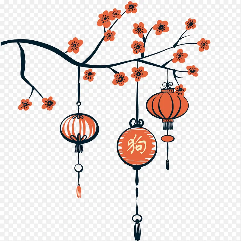新年装饰手绘灯笼矢量素材