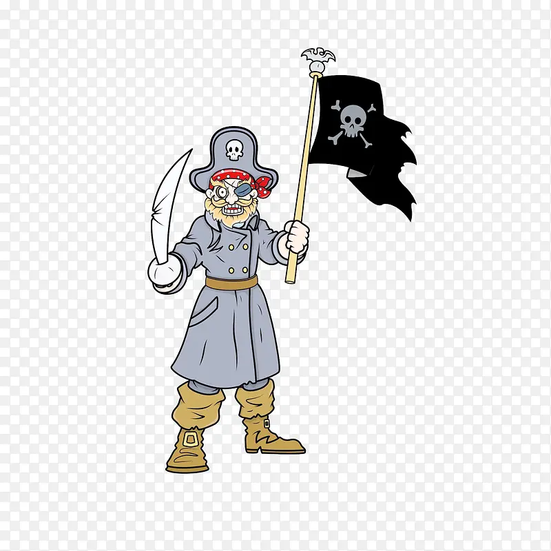 卡通拿着刀举着旗子的海盗PNG