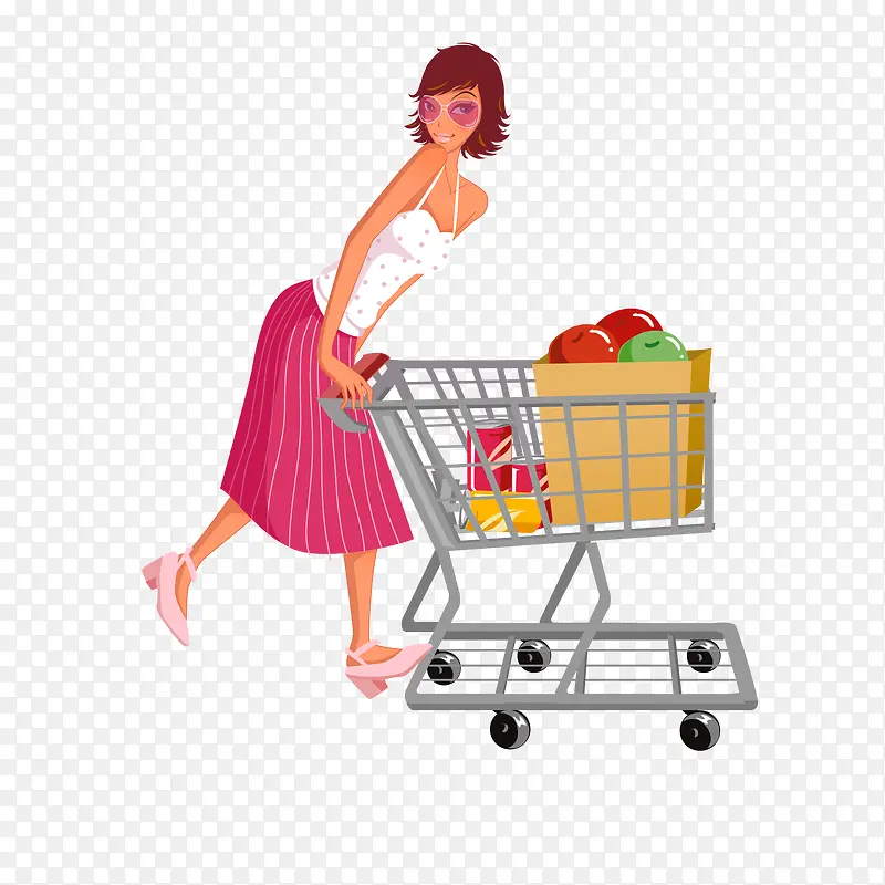 卡通超市购物的女性人物设计
